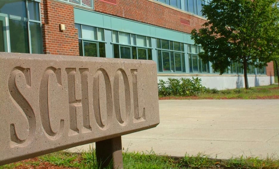 School template on front entrance of school