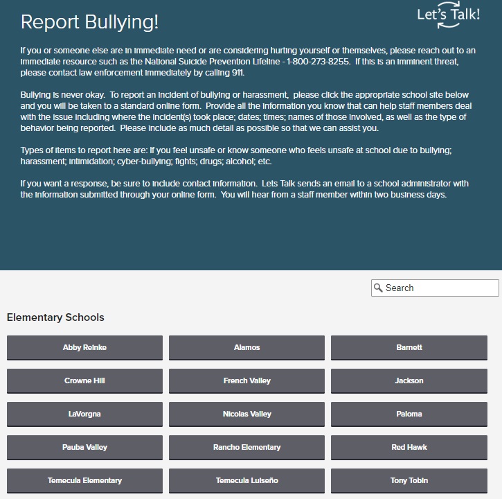 Temecula Valley Report Bullying