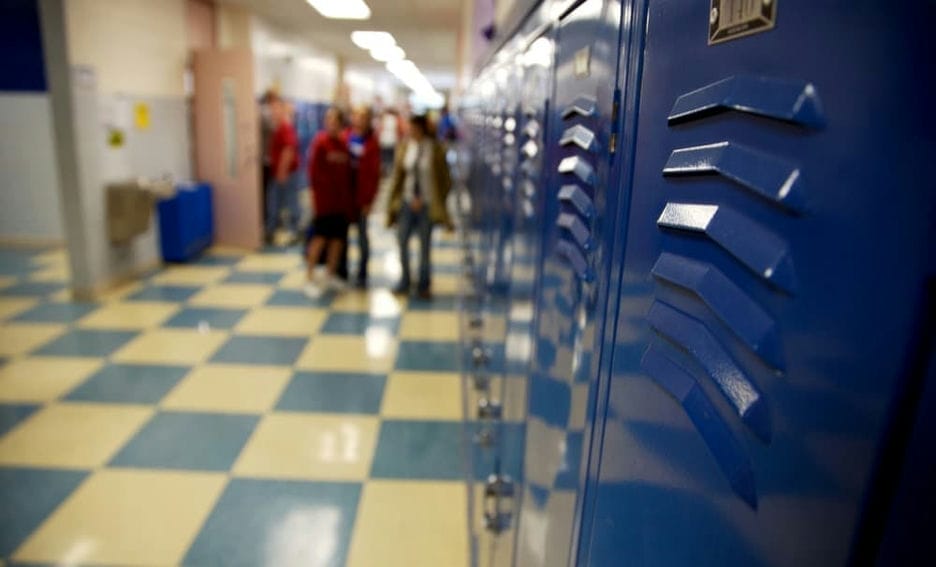 A public high school's hallway and locker area.