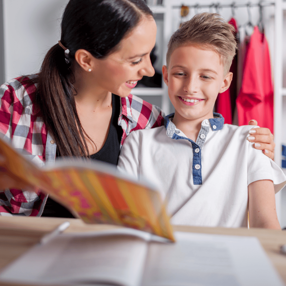 Parent and child working on homework