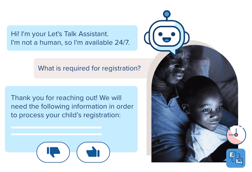 Parent and child using the k12 communication app, Let's Talk Assistant chatbot